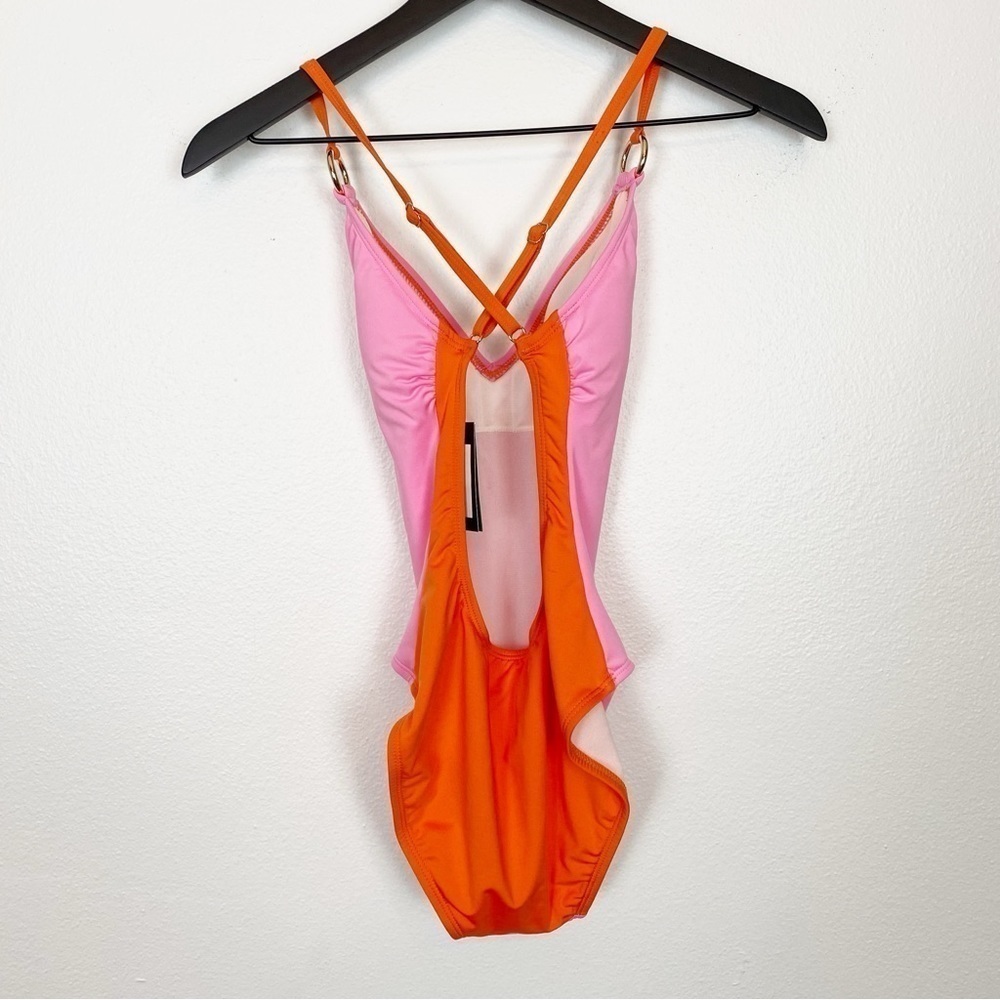 Kate Spade Color Block One Peice Swimsuit Gold Rings - Picture 5 of 6